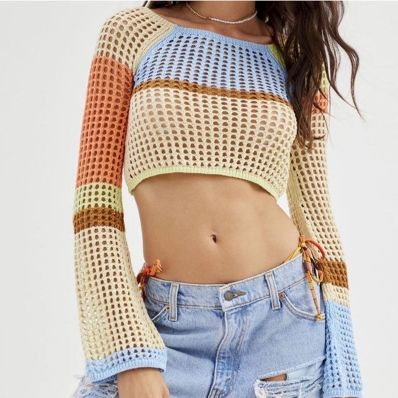 Urban Outfitters Tops - UO • Chloe Cropped Knit Sweater Colorful Festival Size XS Boho